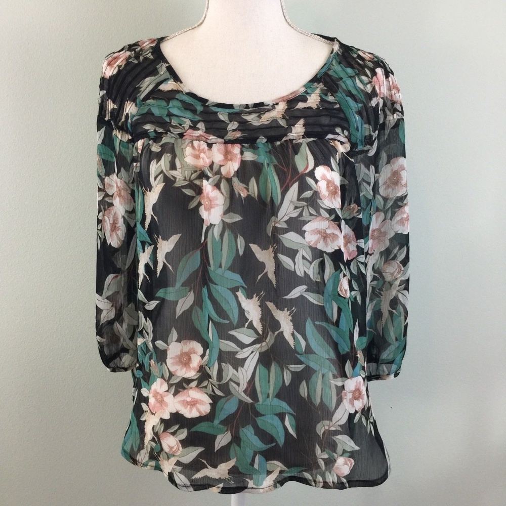 Lauren Conrad 3/4 Sleeve Floral Career Blouse Sz M